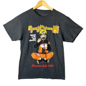 Ramen Noodle Graphic T-Shirt Funny Gag Gift Mens Small Black Cotton Naruto